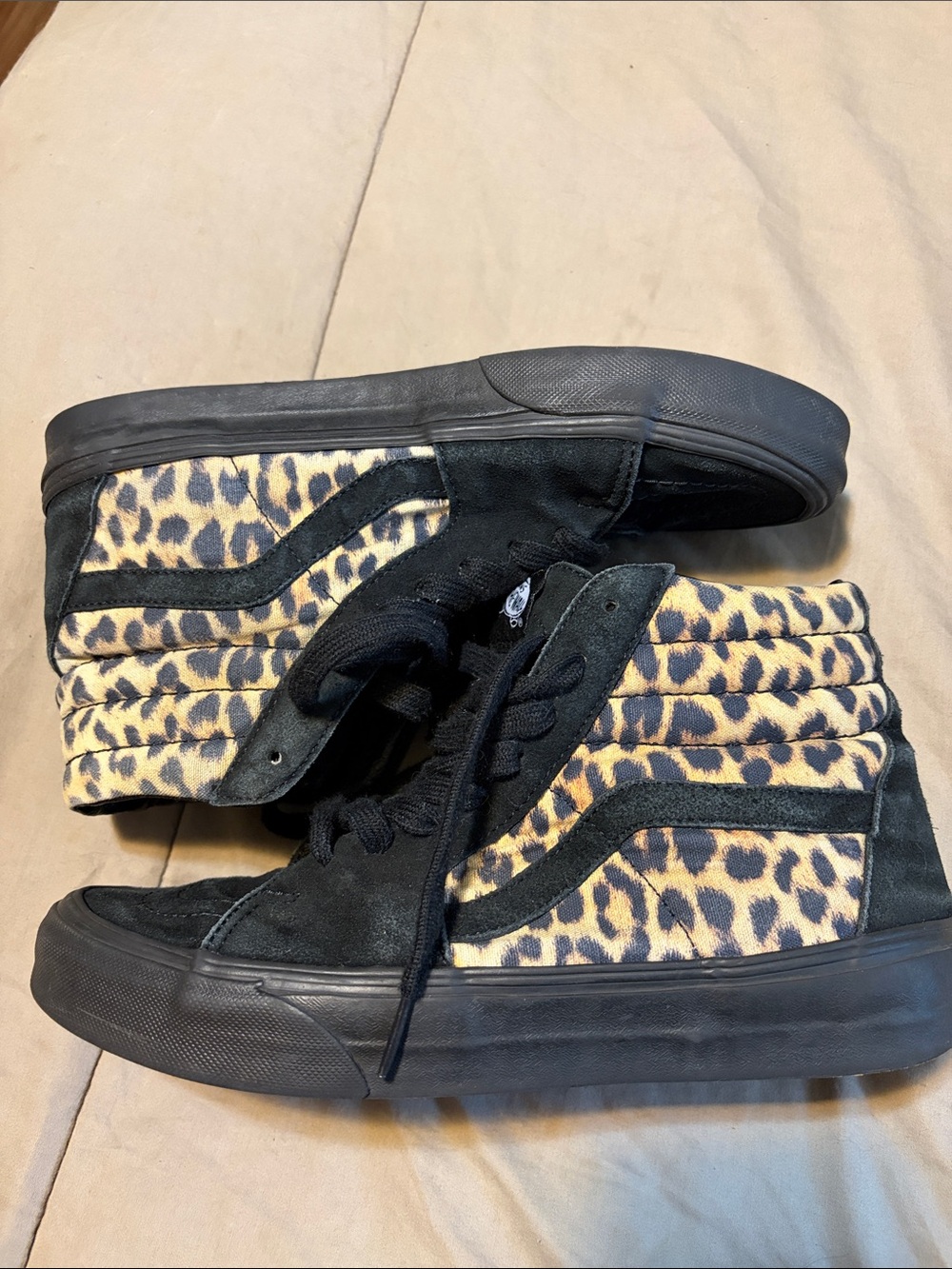 Vans High-Top Sneakers in Black and Leopard Print